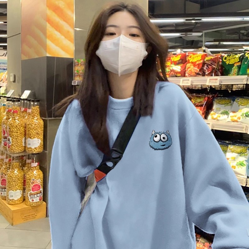 哺乳衣外出卡通圆领卫衣女春秋冬款新款宽松百搭显瘦上衣时尚喂奶