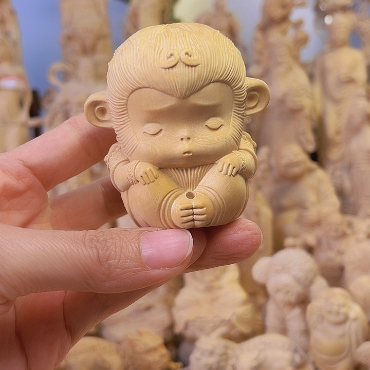木小叶黄杨木手把件生肖猴