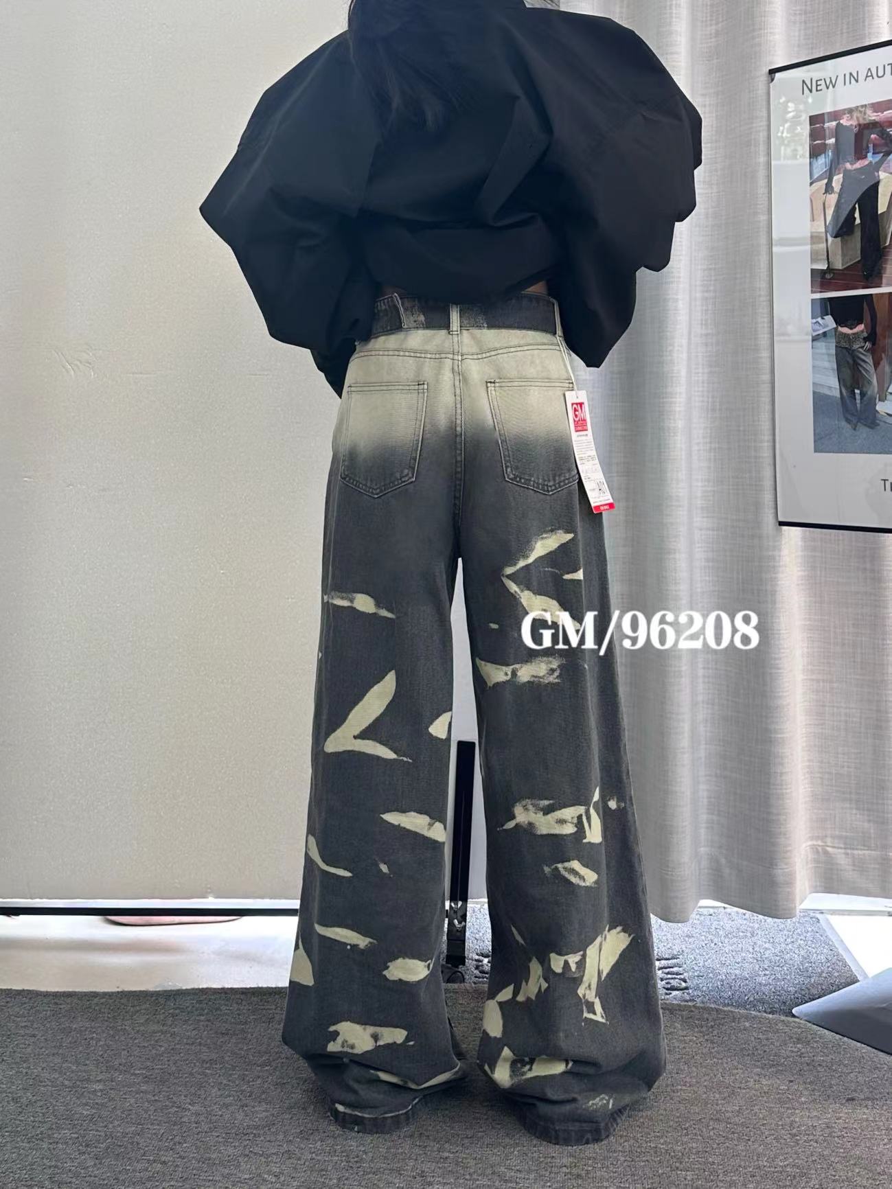 美式复古迷彩工装裤立裁重工剪裁宽松牛仔裤