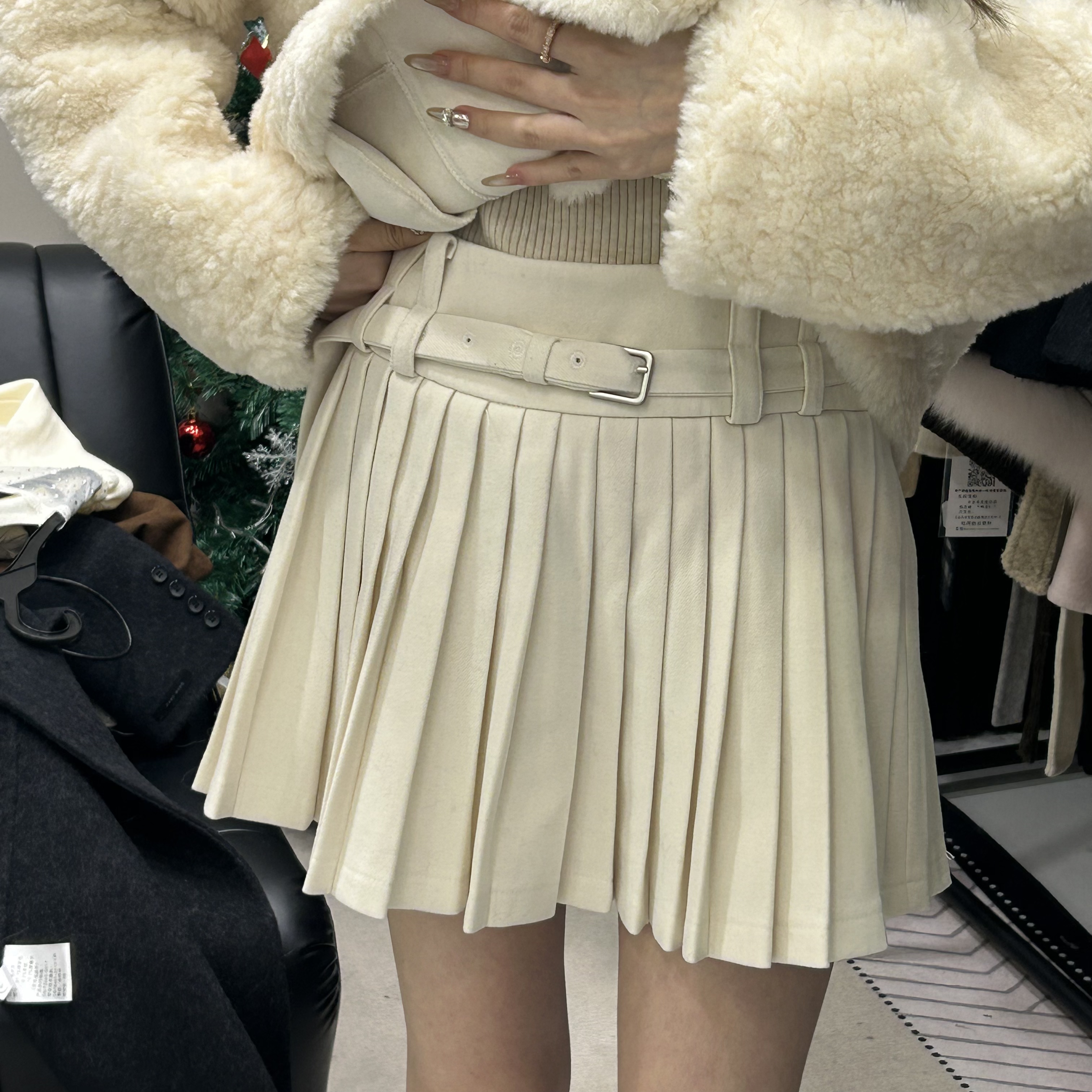 越野兔  高腰百搭百褶裙配腰带