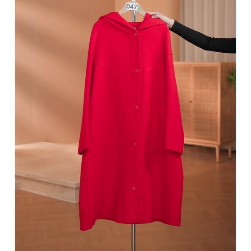 【047】红条长款毛呢大衣