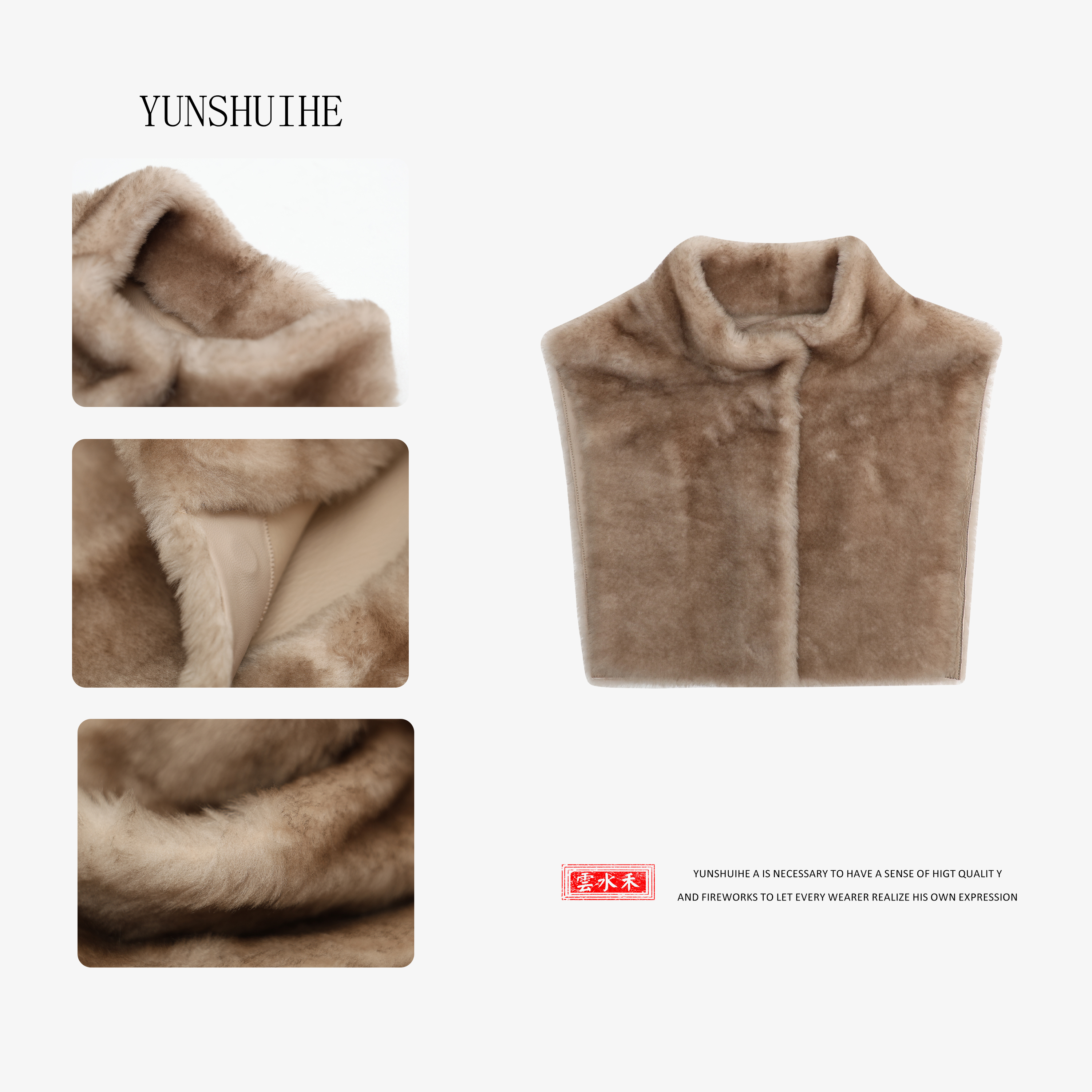 YUNSHUIHE/云水禾皮毛一体半高领披肩
