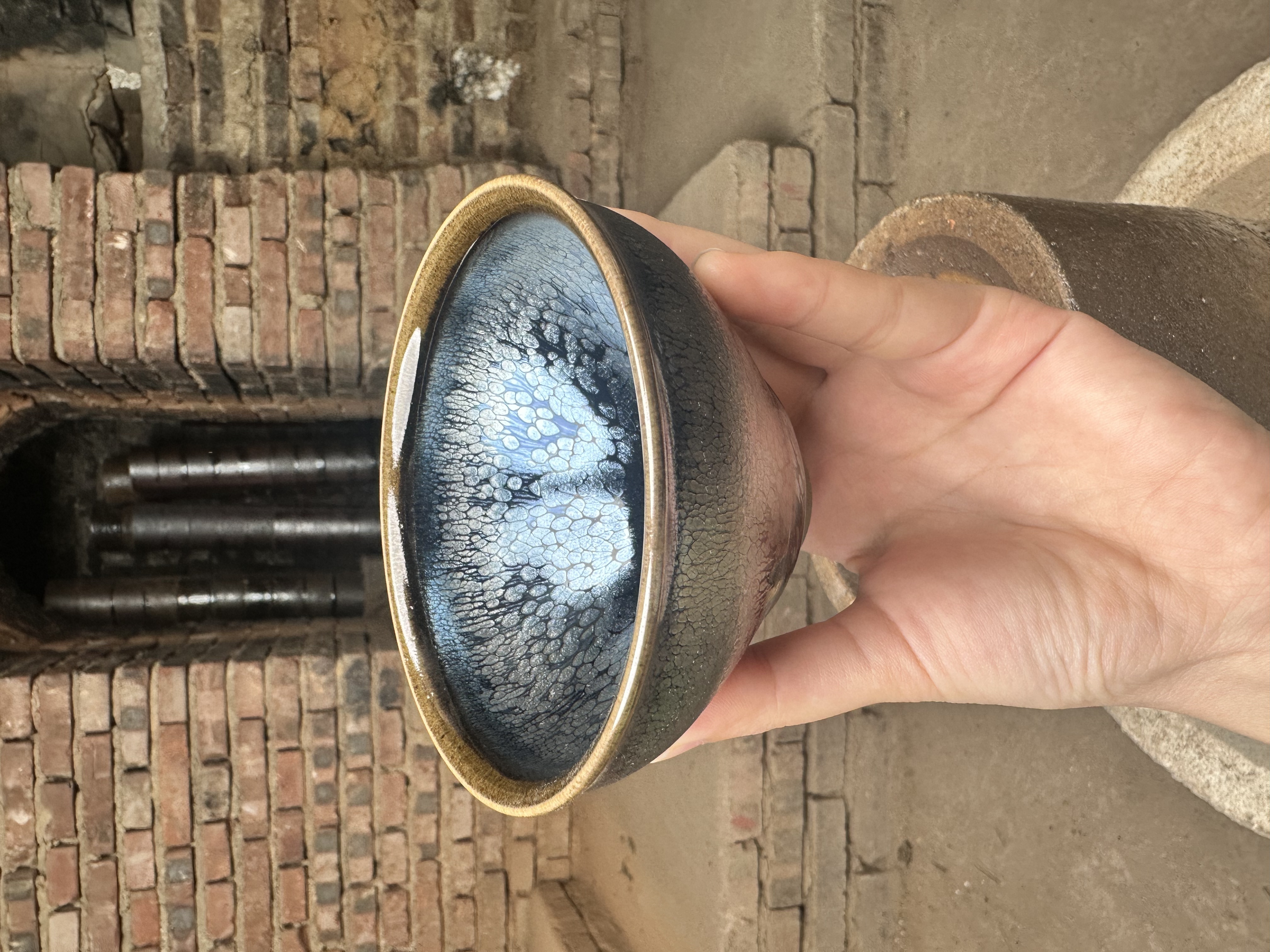 闪购建窑建盏    蓝油滴   茶器主人杯礼盒装带溯源证书电烧 