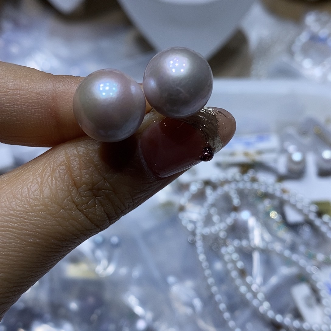 淡水珍珠耳钉银S925镶嵌