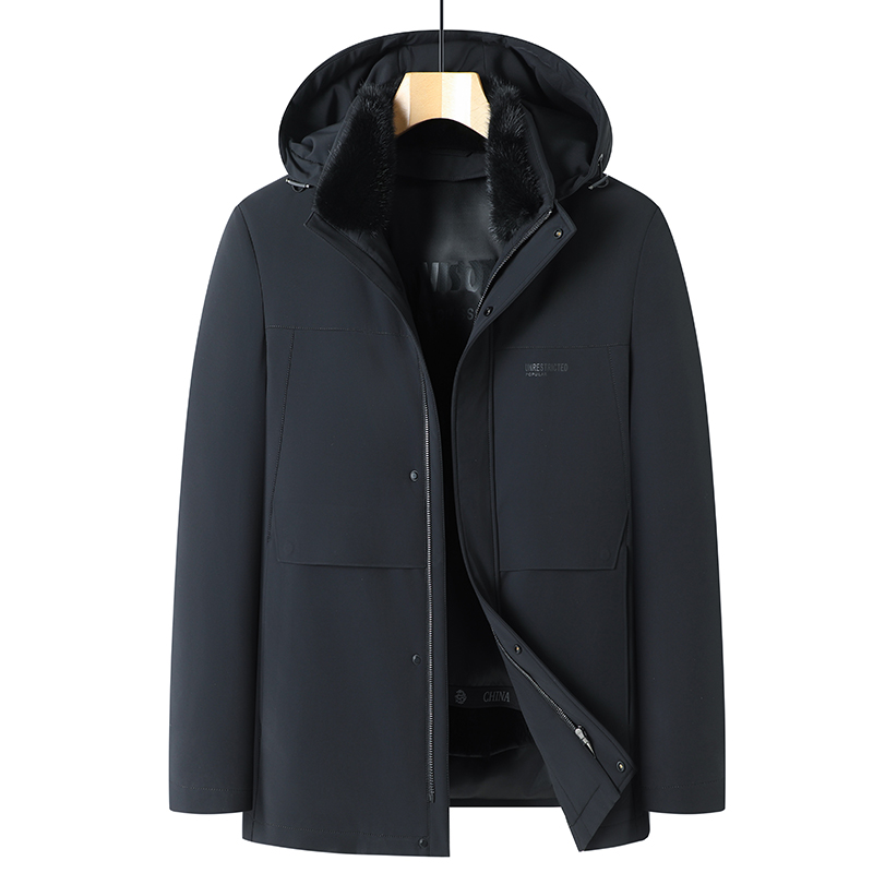 【水貂毛领+可脱卸羽绒】8858-2025款中年商务兔皮毛一体夹克派克服