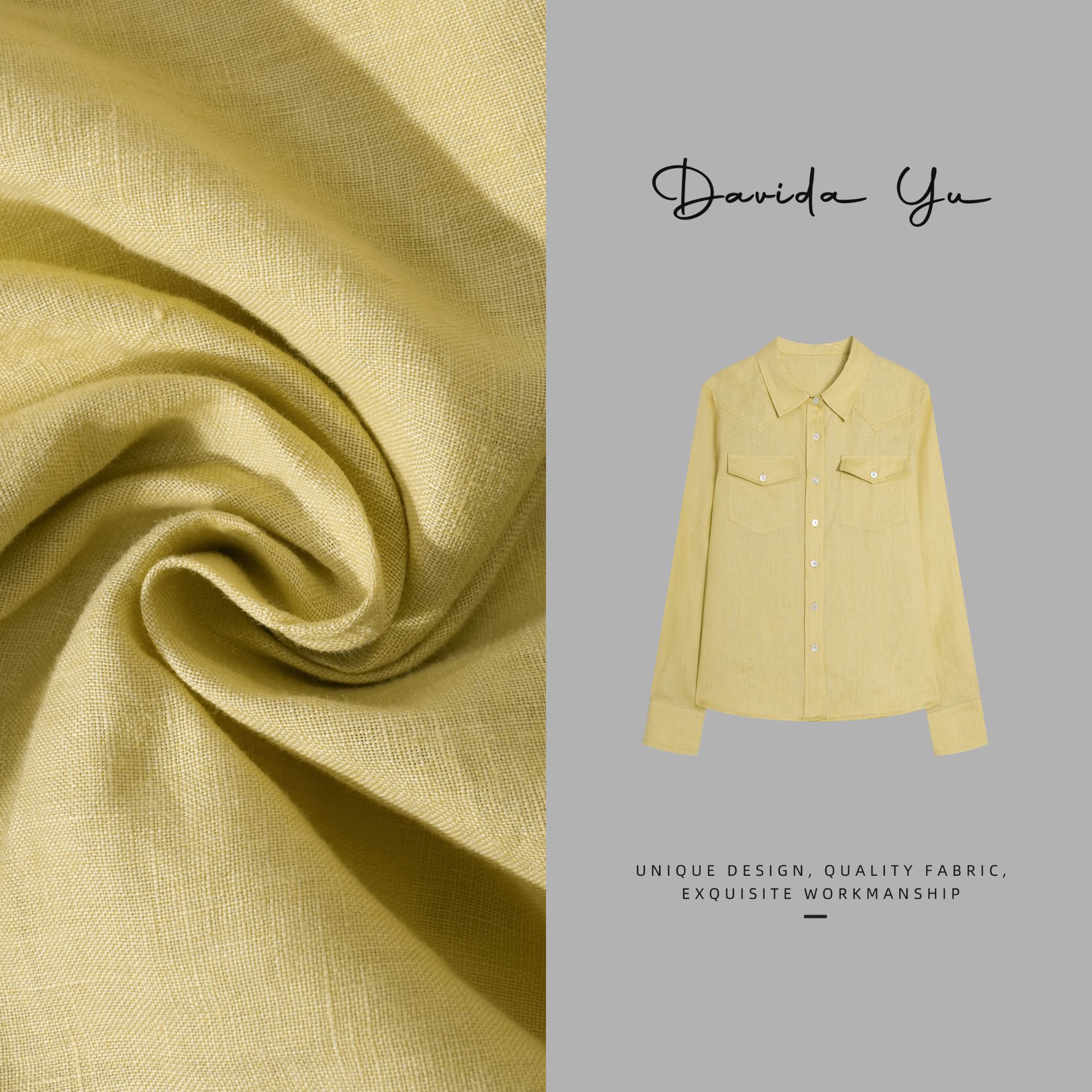 Davida Yu【宝莉同款】2025春夏新款欧洲进口老钱翻领衬衫DYRC656