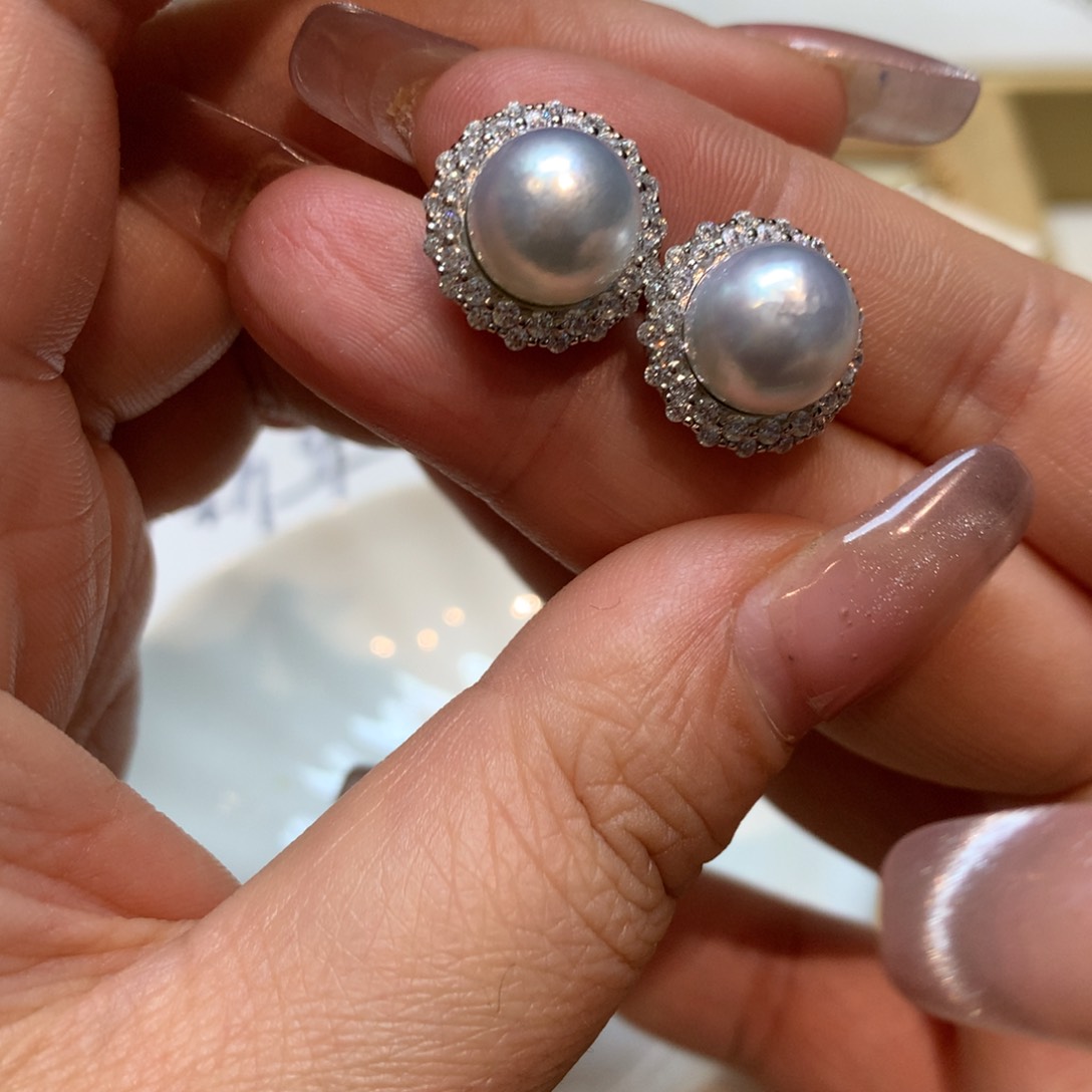 海水珍珠耳饰银S925镶嵌