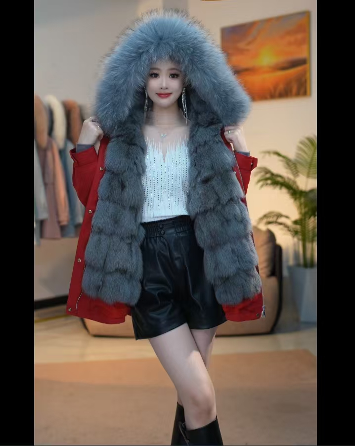 【雪天使】狐狸加兔毛内胆貉子毛领女款短外套内胆可拆卸F00026