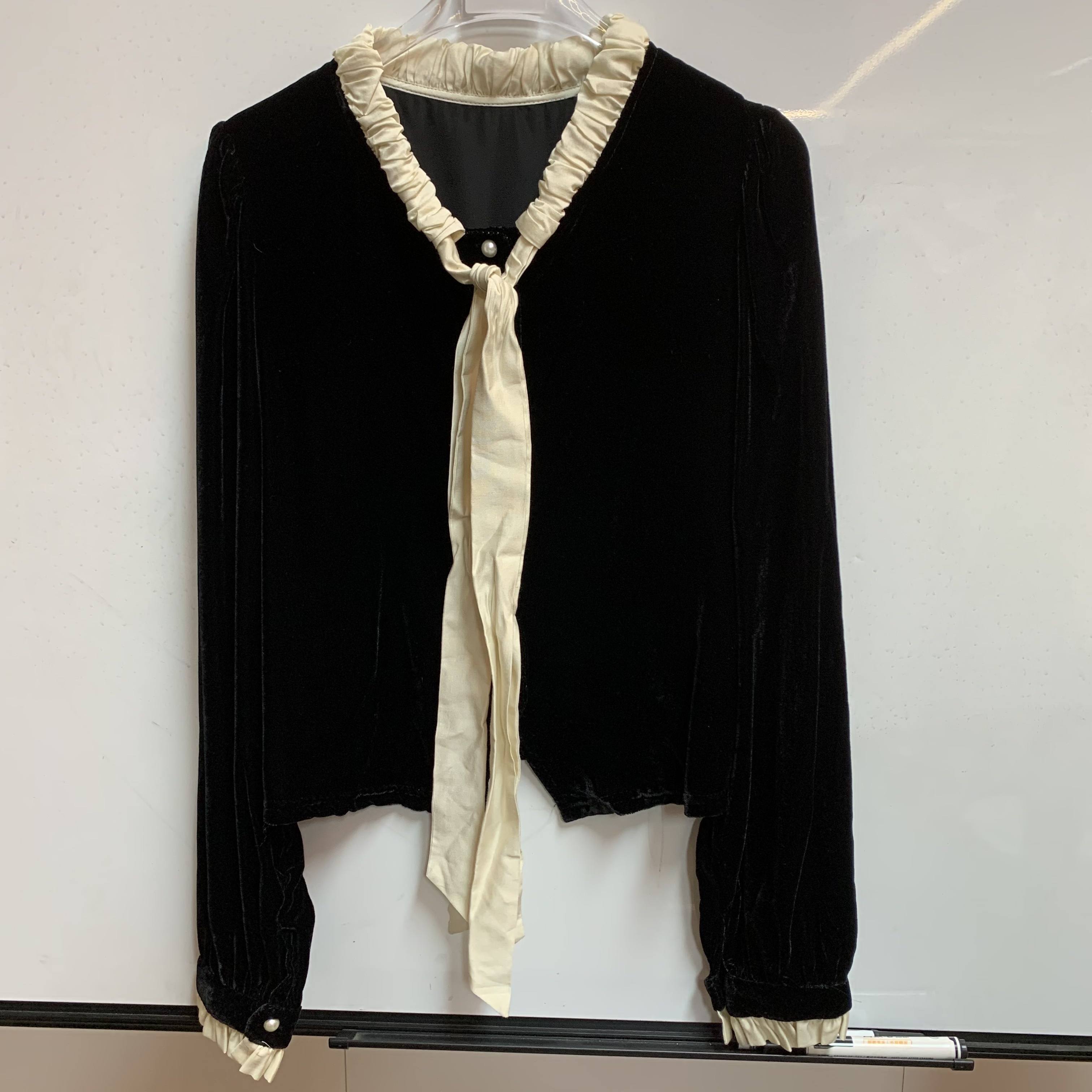 100丝绒上衣长袖衬衫E373