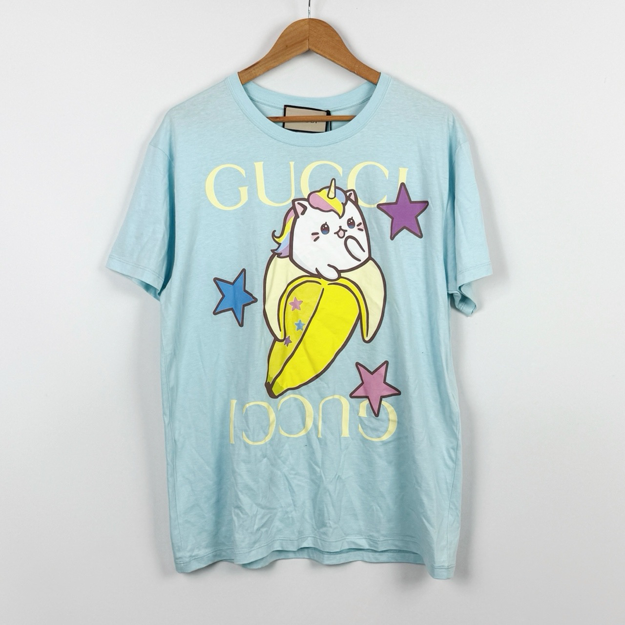 全新未使用 GUCCI/古驰 M码 蓝色香蕉猫短袖 lm3197