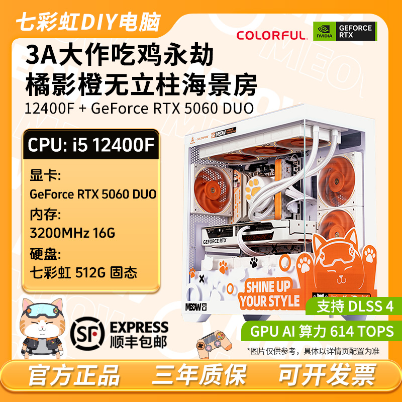 【高性能】七彩虹RTX5060橘宝联名游戏电竞主机白色吃鸡游戏diy电脑