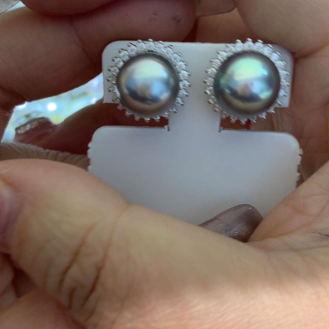 海水珍珠耳饰银S925镶嵌