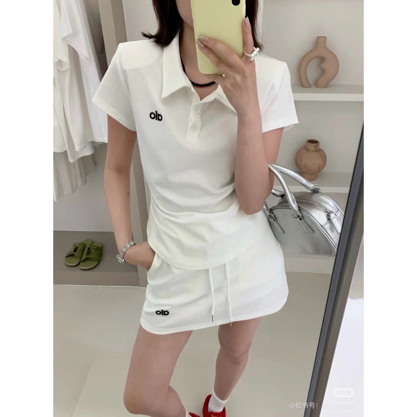 alo收腰POLO衫+半身裙套装运动时尚休闲两件套翻领短袖套裙