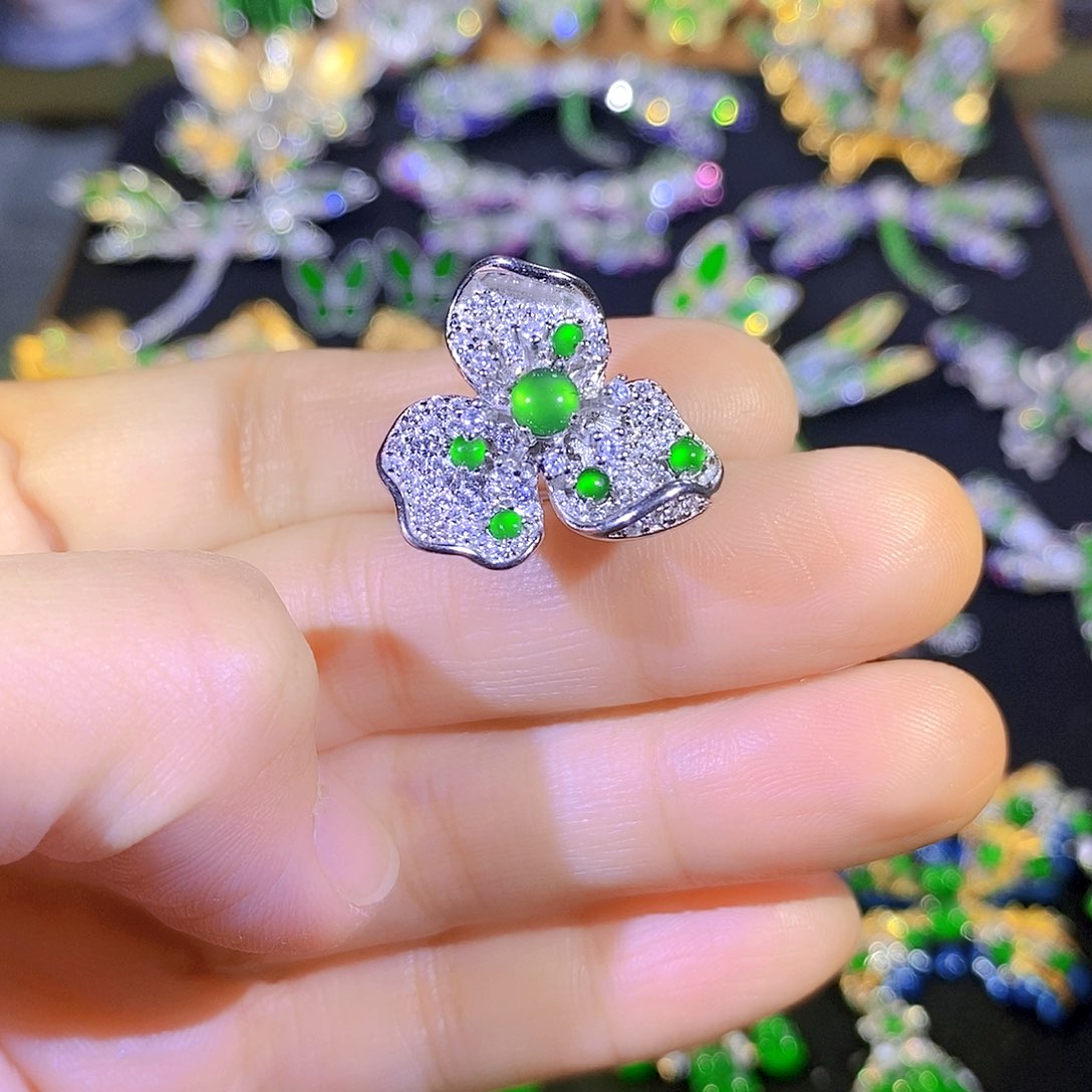 吊坠(不含链)银S925镶嵌翡翠