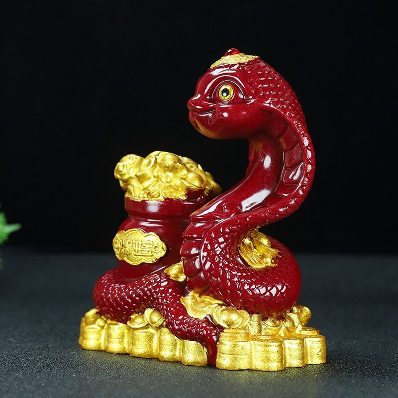 爆款朱砂十二生肖蛇招财摆件描金款家居客厅办公室转运玄关摆件