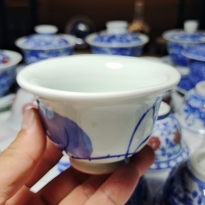 确保手绘，福利价青花压手杯