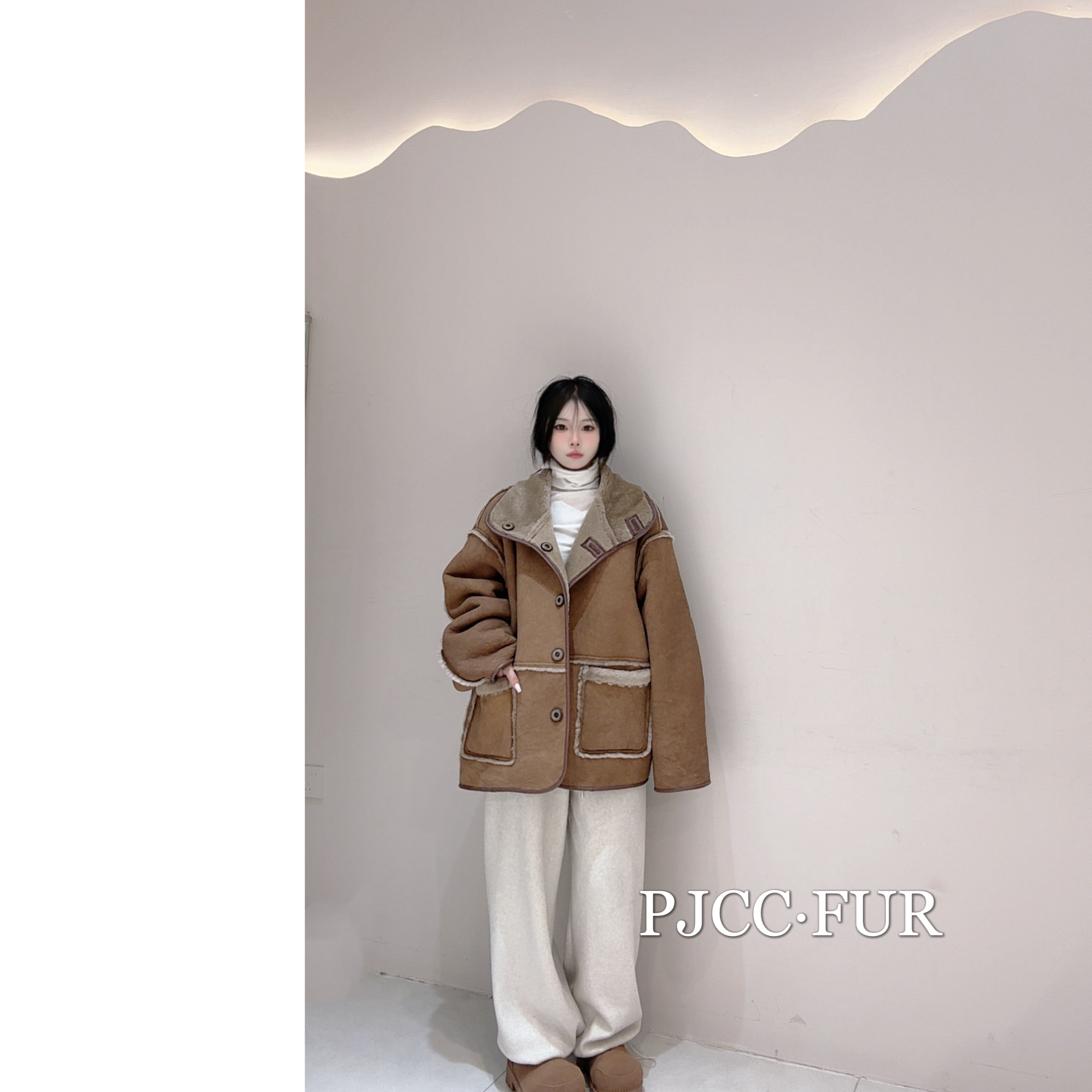 PJCC·FUR【巴恩风】进口翻毛皮两面穿羊皮毛一体