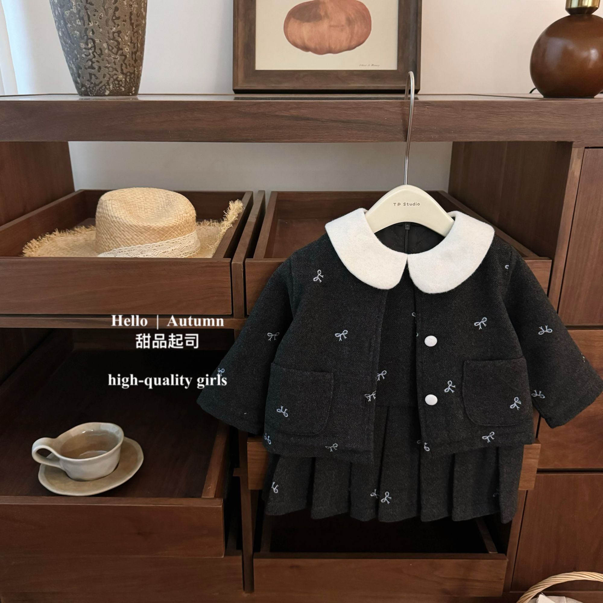 【甜品起司】自留！新年款女宝韩系蝴蝶结刺绣外套背心裙冬季套装