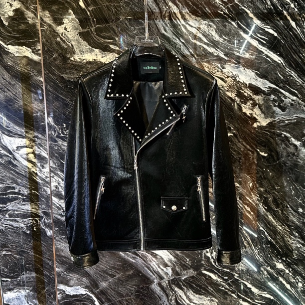 2025年时尚男士潮流修身秋冬网红百搭，黑色翻领气质青奢皮P Y8802