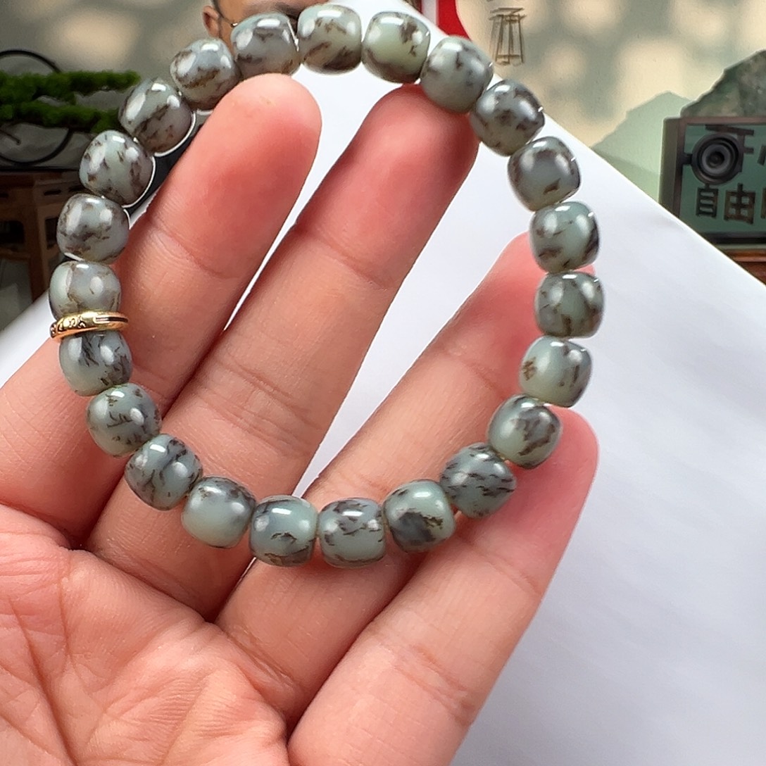 和田玉未镶嵌手串卡9mm藏物水草