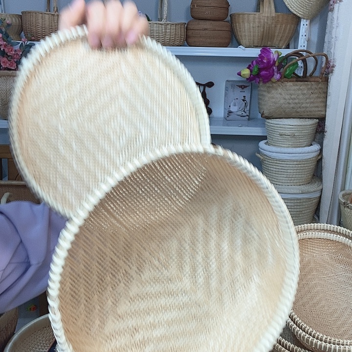 l***，木口径23厘米竹浅盘➕23竹筐