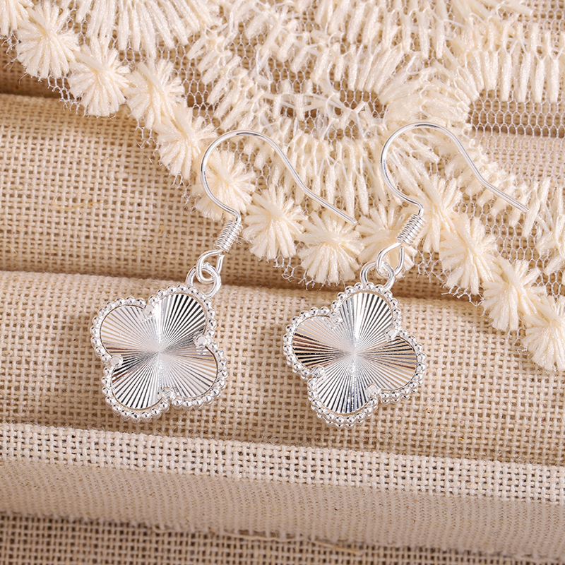 足银耳饰 四叶草经典款小众设计后挂式耳钩