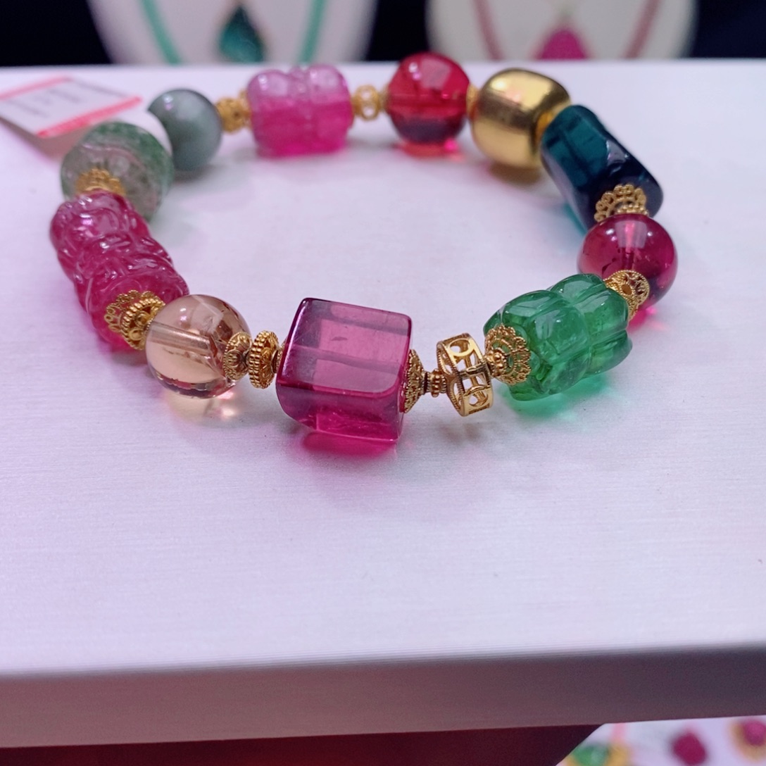 手链18K金镶嵌碧玺碧玺手链yy