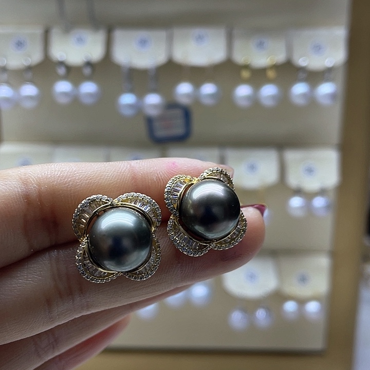 海水珍珠耳饰银S925镶嵌