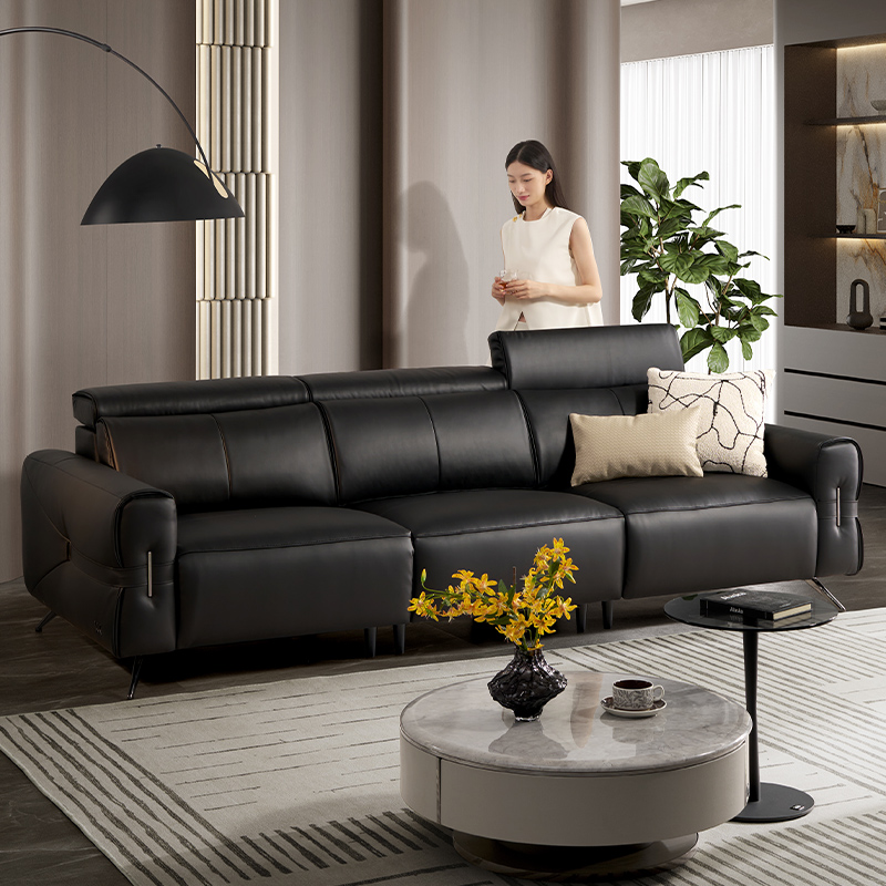 【12.4】不支持延期发货顾家家居头层皮羽毛纳帕橡木咖四人位双电动