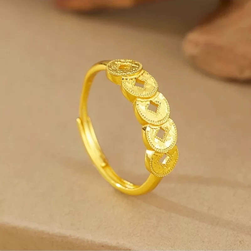 【清货专属链接】J120 碎冰五帝钱戒指 开口可调节