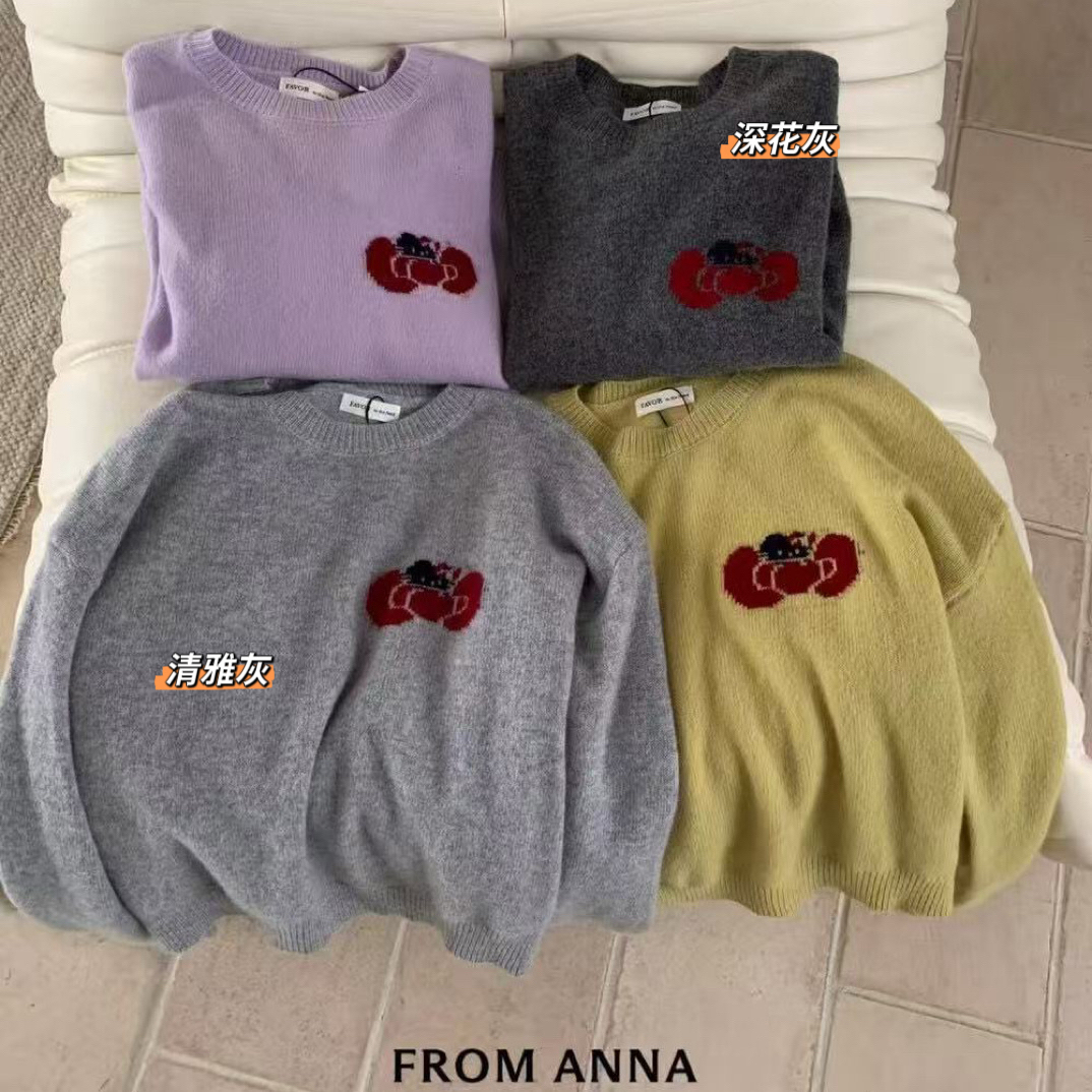 anna@152264 不要机洗！韩系简约卡通蝴蝶结圆领毛衣 12-7