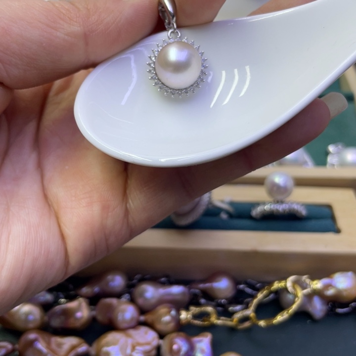 淡水珍珠吊坠(不含链)银S925镶嵌