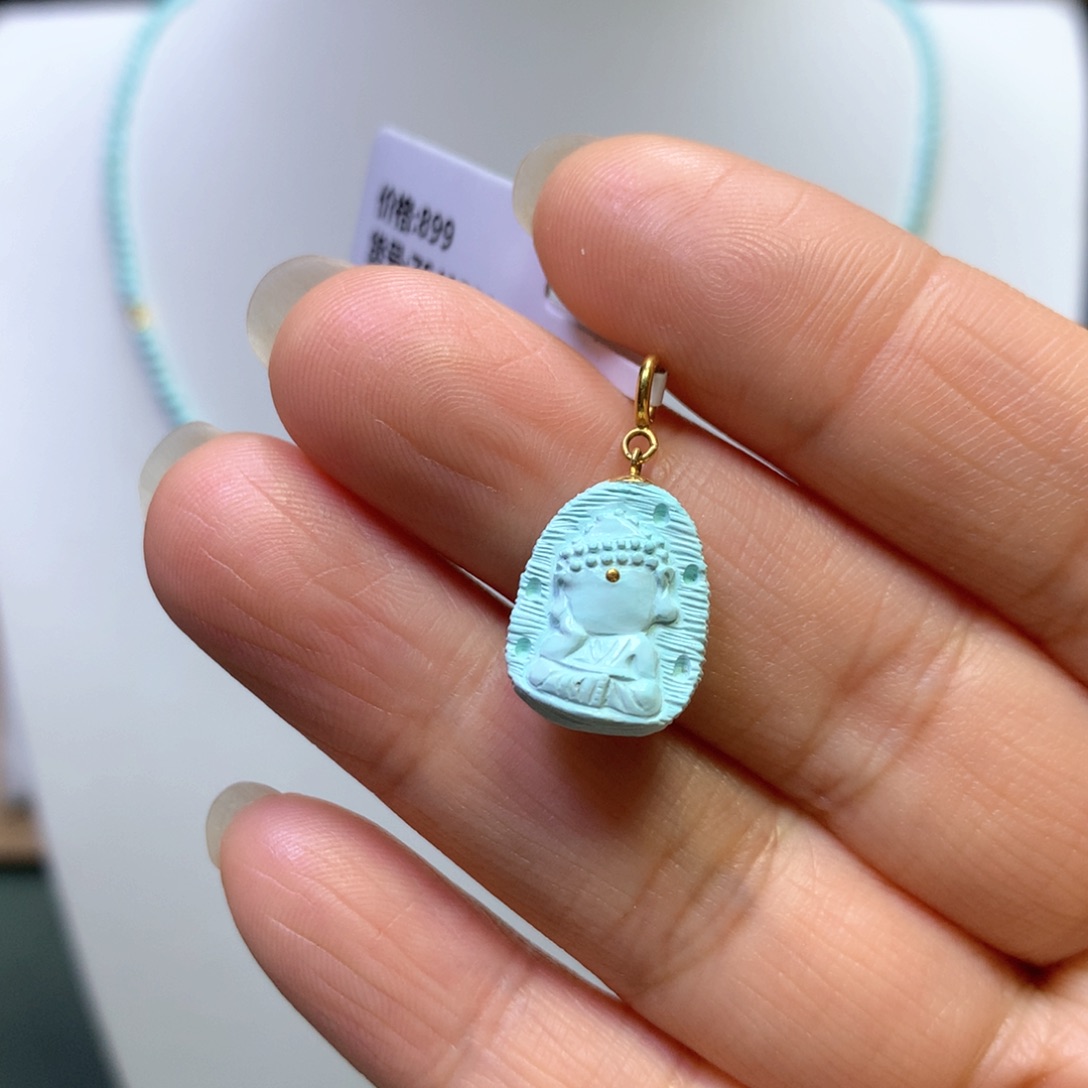 绿松石吊坠18K金镶嵌