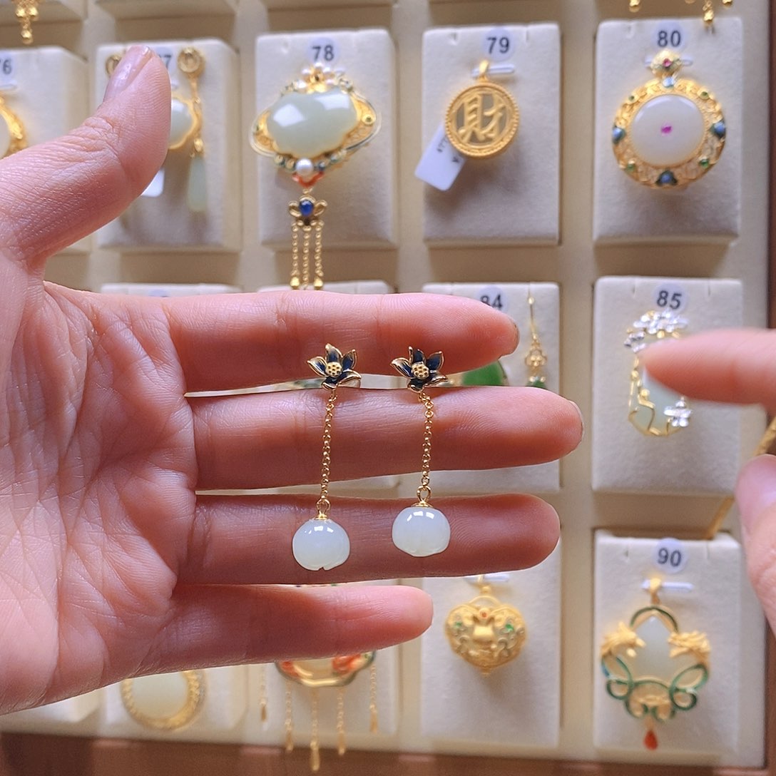 和田玉颈饰银S925镶嵌