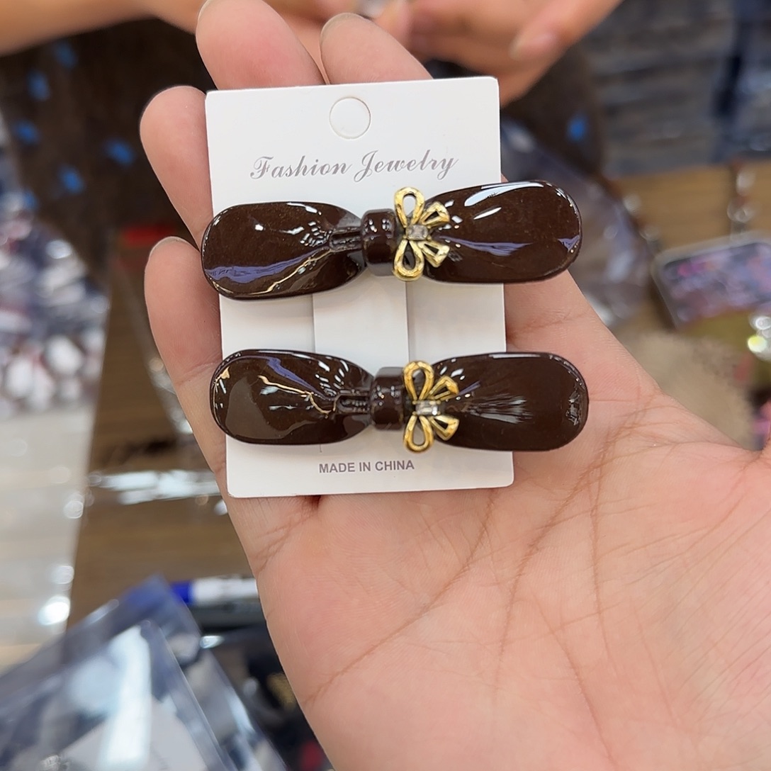 布艺非金属X30咖啡色蝴蝶结压夹2个