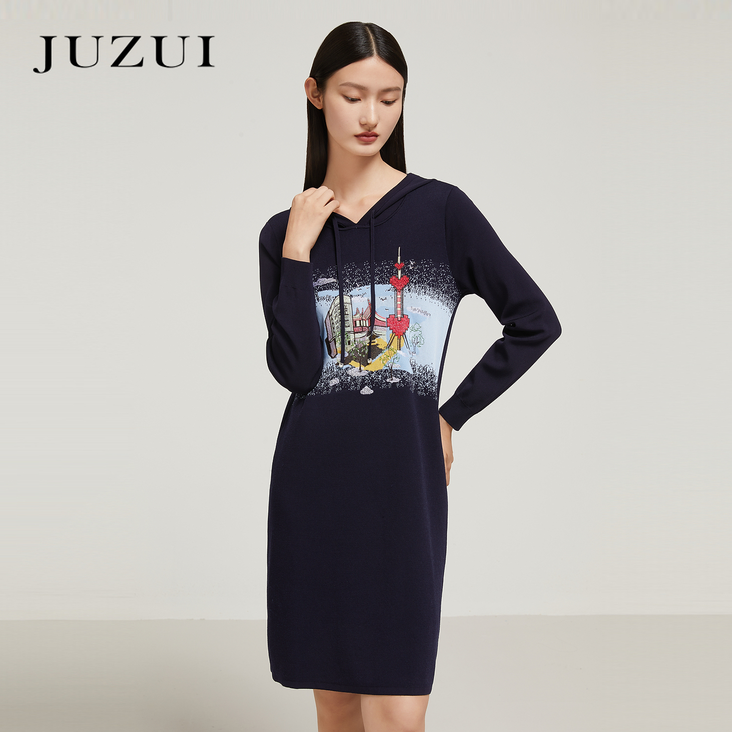 JZ玖姿-JWCQ31403商场同款立体刺绣针织裙2022秋季新款毛衫