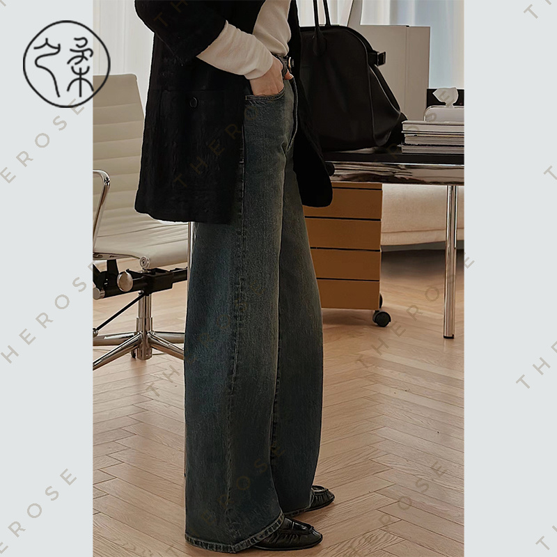 之柔【膜拜牛仔】土耳其进口宽松直筒高腰休闲裤复古擦色显瘦长裤女