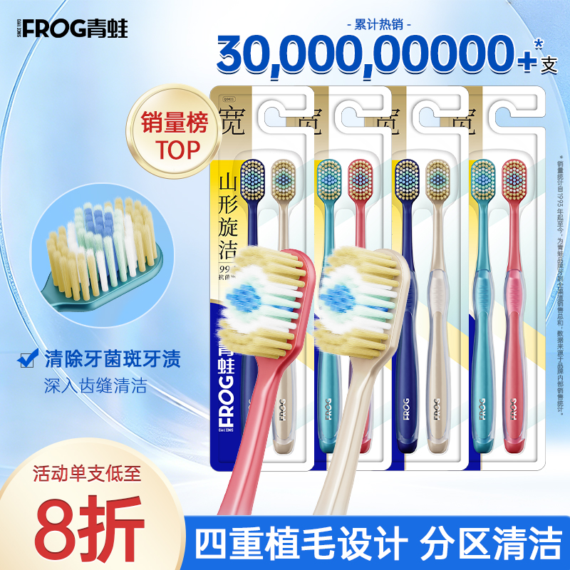 青蛙宽薄软毛牙刷深洁牙齿柔软成人宽头家庭装家用中硬毛细密牙刷商品图
