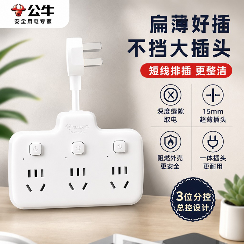 公牛多功能插座面板多孔插排转换器一转三多插位插头家用线板正品商品图