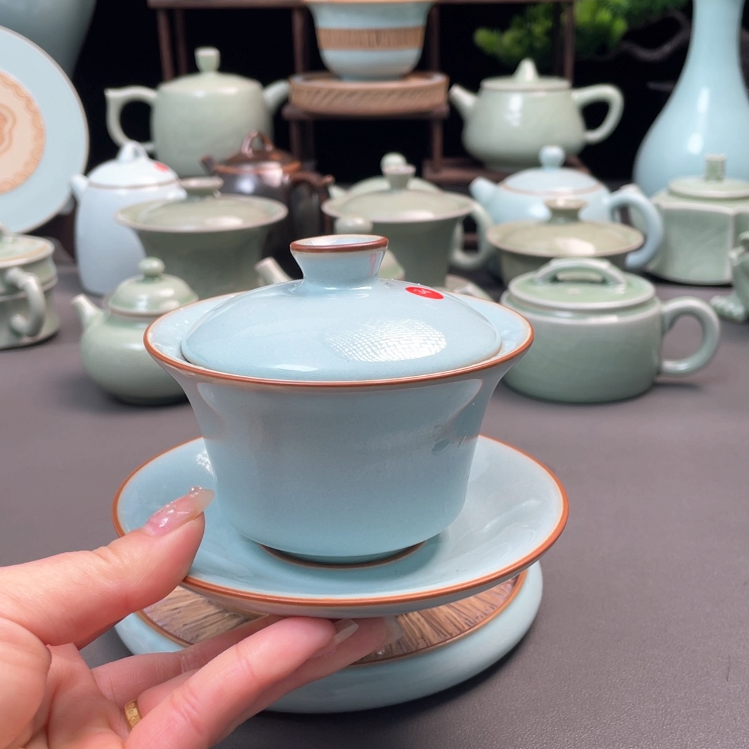 杯天青马蹄盖碗不带礼盒