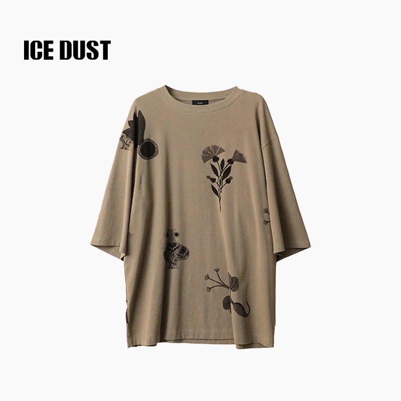 ICE DUST植物印花长袖T恤女25PF系列早秋薄款夏季设计感宽松上衣