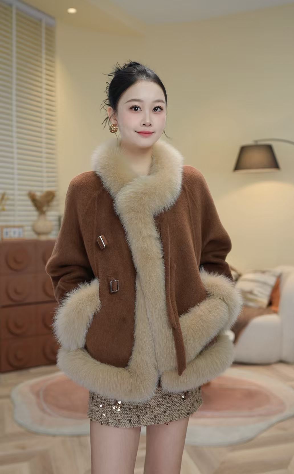 2025羊毛呢子加厚外套女秋冬爆款网红毛毛外套洋气125-破破