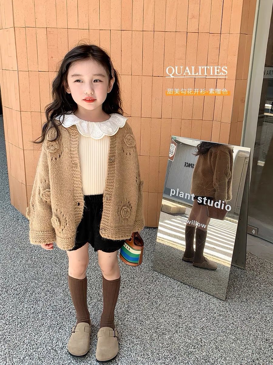 女童秋冬韩版毛衣外套儿童中小童韩国童装针织开衫长袖毛线上衣