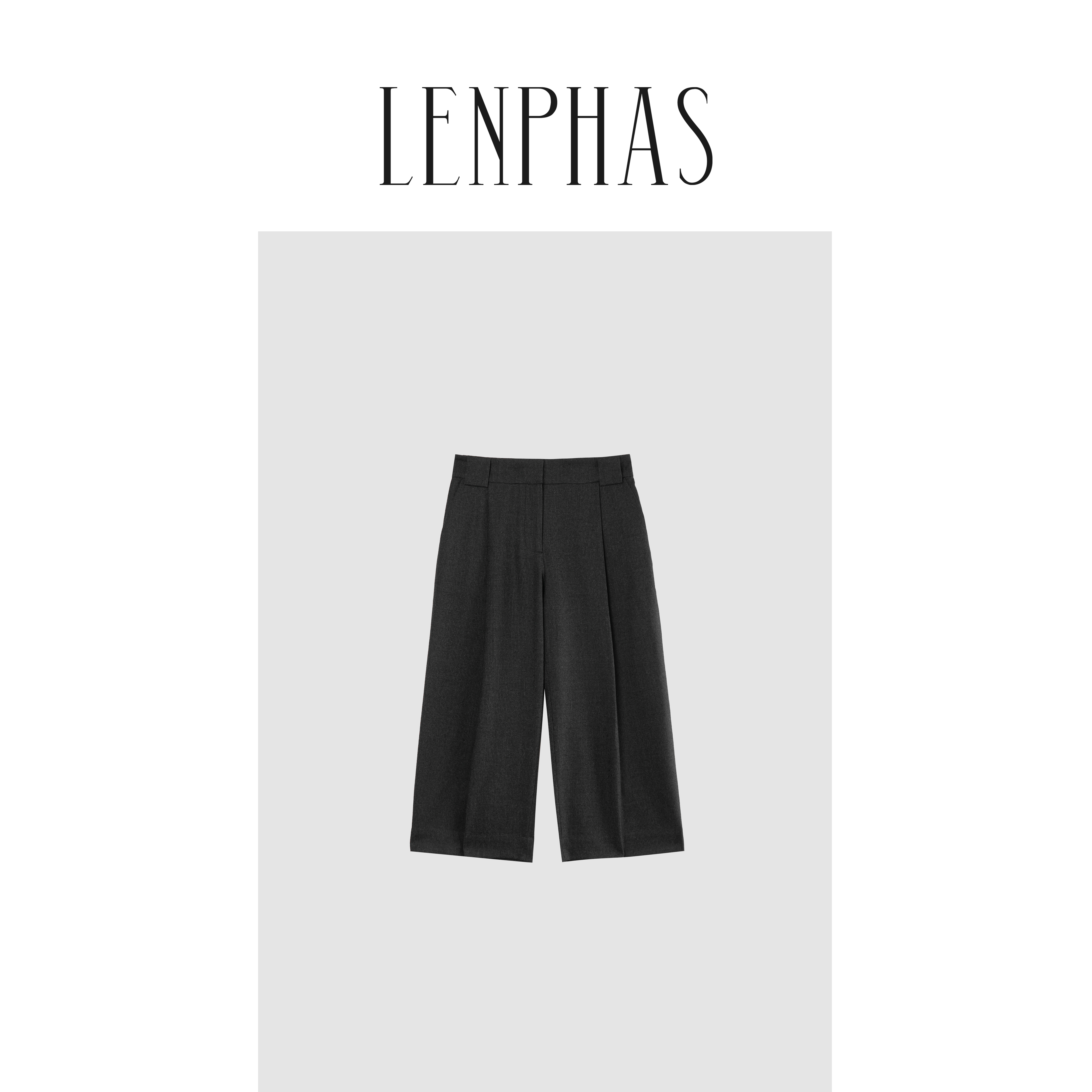 【LENPHAS】宽腰头格纹阔腿九分裤