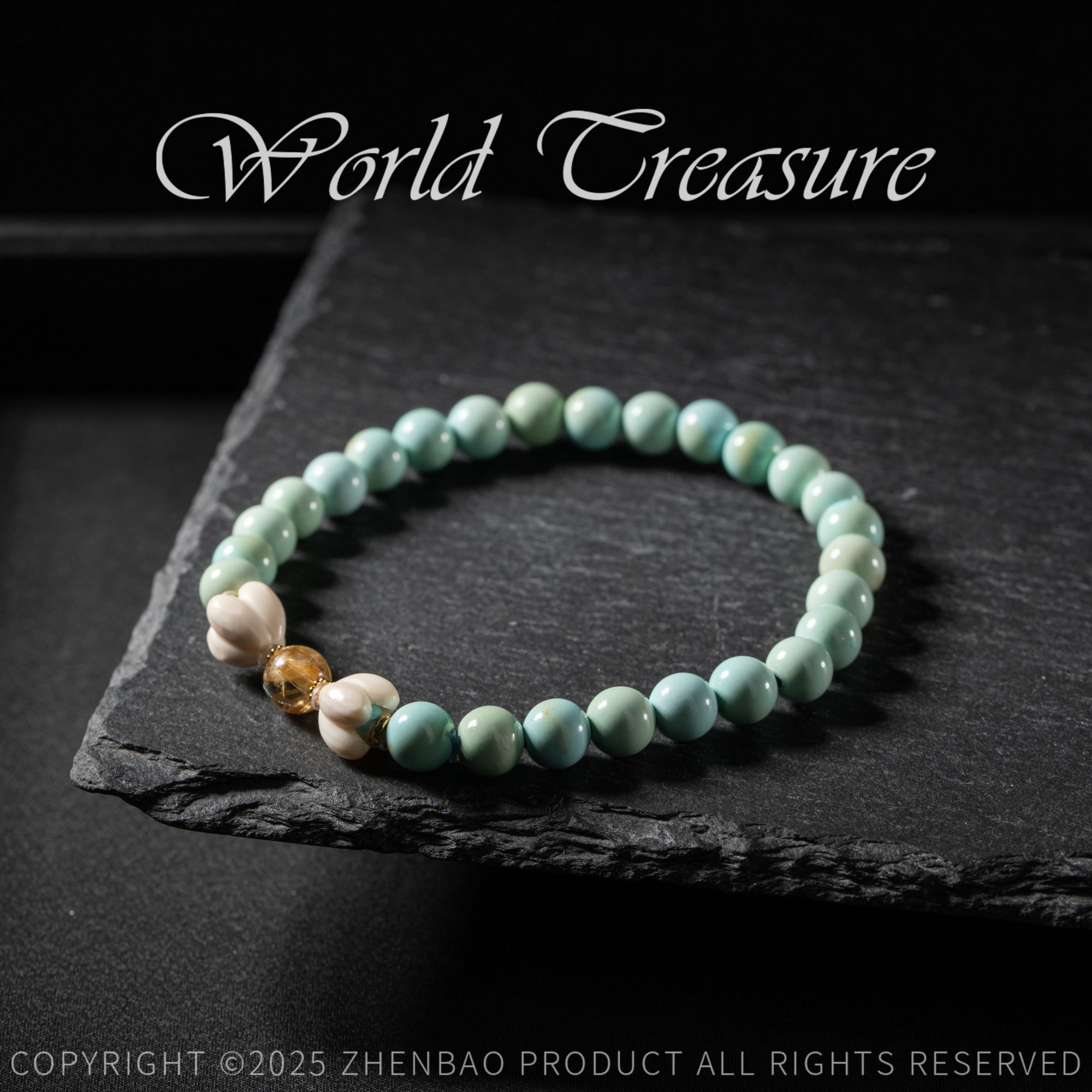 【韵洁珠宝】绿松石圆珠手串6mm/JS391/多样性发一件