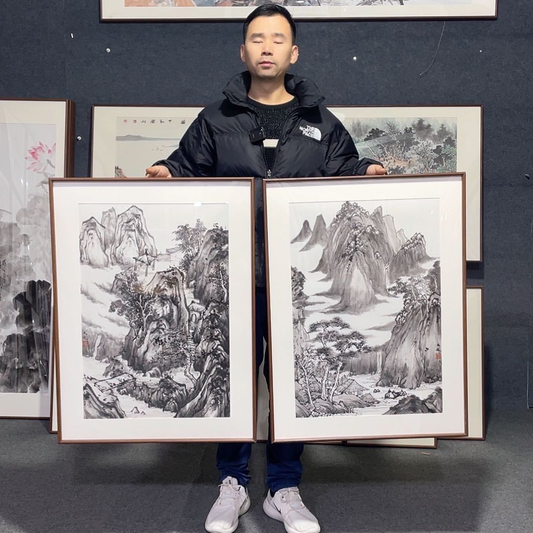 国画手绘画作品带框