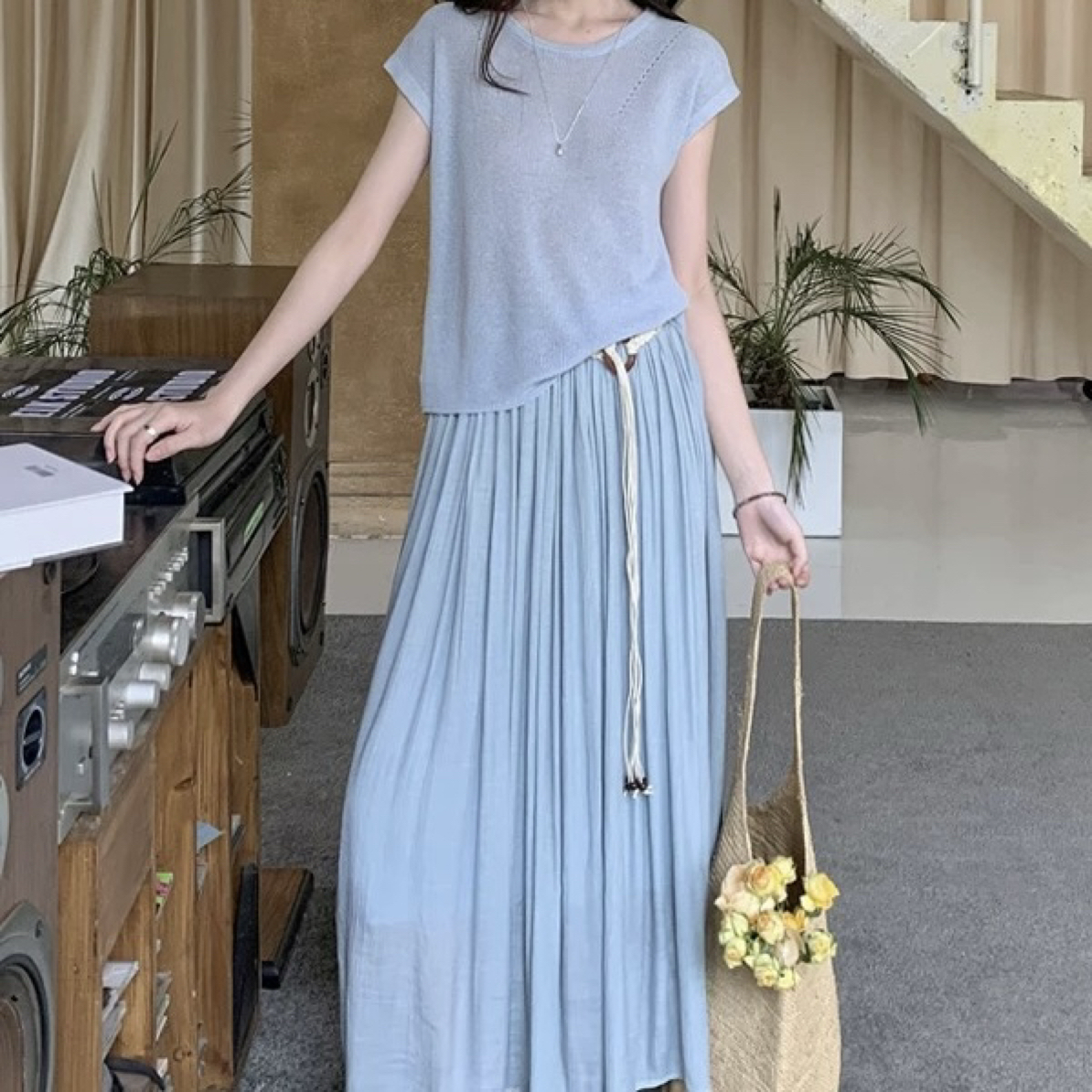 3110【两件套】温柔清冷风高级百搭时尚套装（含腰链）（A23）