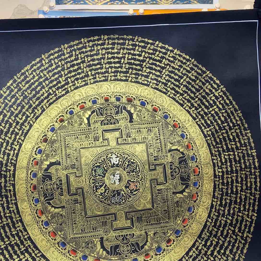 卷轴画纯手绘六字真言唐卡70厘米左右