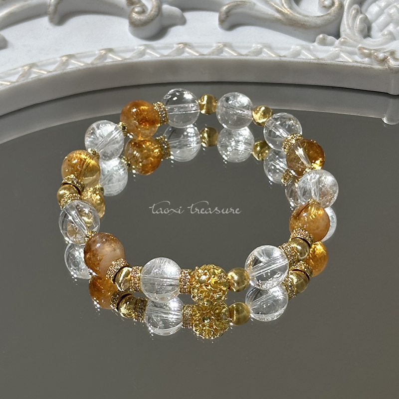tx1113-[鎏光]白阿塞碎冰冰暴力黄水晶重金属轻奢手串