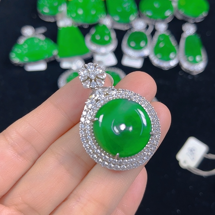 翡翠银S925镶嵌吊坠(不含链)